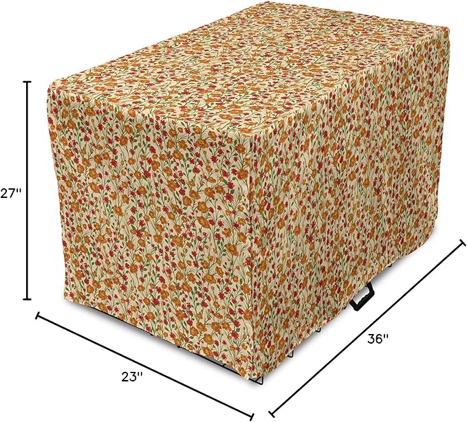 Ambesonne Floral Dog Crate Cover, Burgeoning Flowers Small Flora Scene Foliage Meadow Setting Vintage Garden Art, Easy to Use Pet Kennel Cover for Medium Large Dogs, 36 Inch, Beige Multicolor