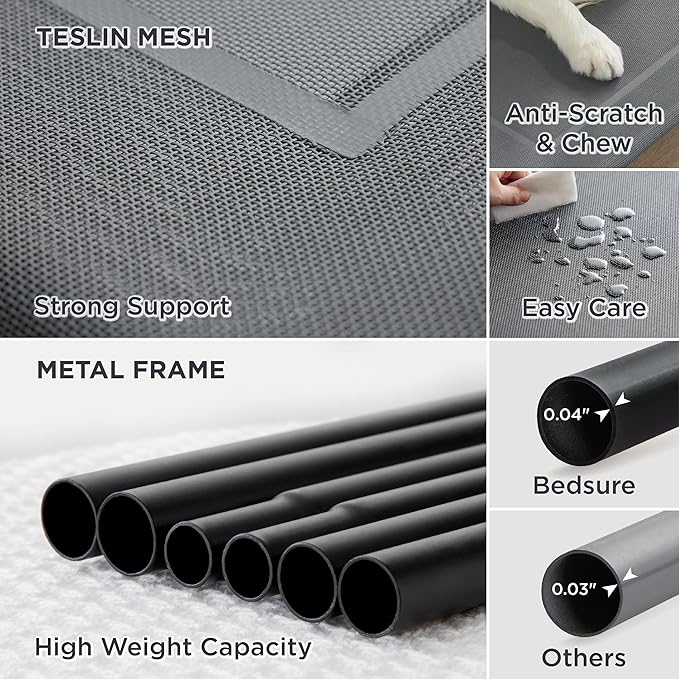 Bedsure Small Elevated Cooling Outdoor Dog Bed - Raised Dog Cots Beds for Small Dogs, Portable Indoor & Outdoor Pet Hammock Bed with Skid-Resistant Feet, Frame with Breathable Mesh, Grey, 35 inches