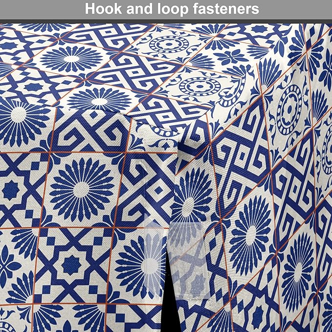 Lunarable Geometric Dog Crate Cover, Azulejo Tile Motifs Portuguese Ceramic Pattern European Art, Easy to Use Pet Kennel Cover for Small Dogs Puppies Kittens, 18 Inch, Burnt Sienna Royal Blue