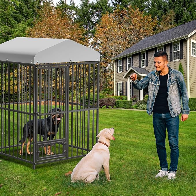 Outdoor Dog Kennel for Large Dogs, 4x4x6 FT Large Dog Kennel Outside with Lock, Dog Enclosures with UV-Resistant Waterproof Roof Cover for Outside
