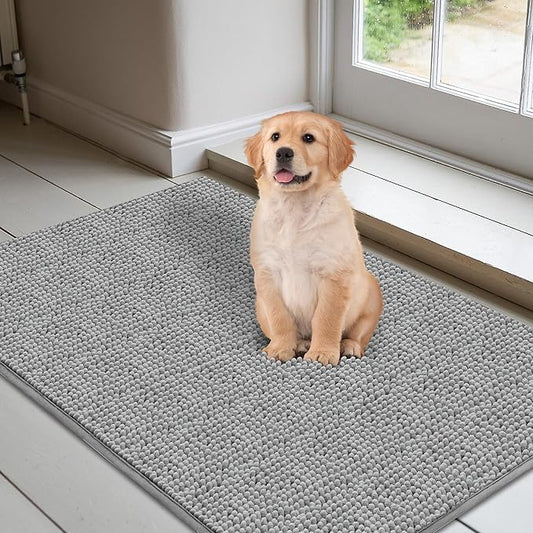 Mud Mats for Dogs Large Soft Microfiber Dog Mat for Muddy Paws Absorbent Dog Door Mat with Non Slip Backing Dog Rugs for Muddy Paws Quick Dry Mud Mat for Entry & Indoor (24”X36”, Grey)