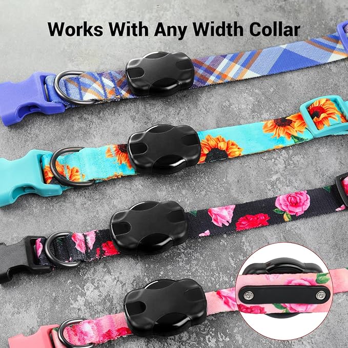 Airtag Dog Collar for Medium Dogs, Rose-Pink Dog Collars Girl with AirTag Holder Waterproof Airtag Case, Including Flower Spring Dog Collar Bowtie, for All Female Dogs ﻿