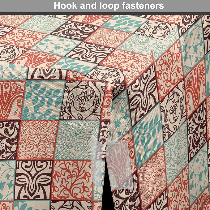 Lunarable Geometric Dog Crate Cover, Western Style Floral Motifs with Vintage Look in Checks, Easy to Use Pet Kennel Cover for Medium Large Dogs, 48 Inch, Brown Vermilion