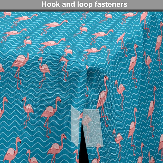 Lunarable Flamingo Dog Crate Cover, Tropical Romance Birds on Wavy Horizontal Stripes Hawaiian Love Doodle, Easy to Use Pet Kennel Cover for Small Dogs Puppies Kittens, 18 Inch, Azure Blue and Coral