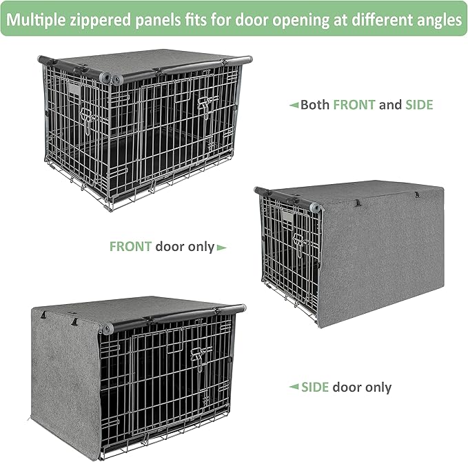 X-ZONE PET Double Door Dog Crate Cover - Polyester Pet Kennel Cover (Fits 24 30 36 42 48 inches Wire Crate) (42 Inch, Grey)