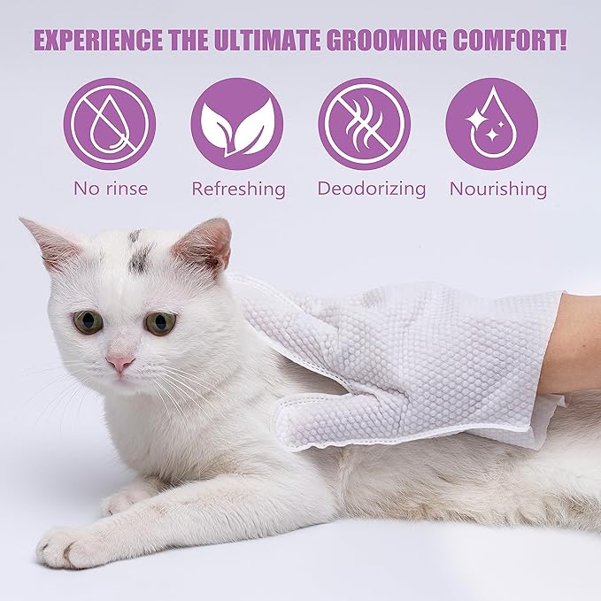 Pet Bath Wipes for Dogs and Cats - 10 Pcs Dog Cat Grooming Gloves Wipes - Gentle Cleaning Fur, Face, Ear, Eye, Paws and Butt - Thick Puppy Wipes