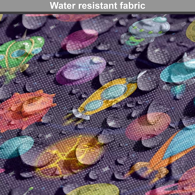 Lunarable Outer Space Dog Crate Cover, Cartoon Planets and Space Ships with Space Background Fun Science, Easy to Use Pet Kennel Cover for Medium Large Dogs, 42 Inch, Dark Blue