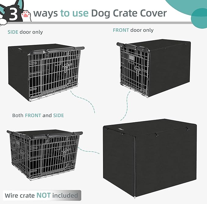 Dog Crate Cover, 36 Inch Pet Kennel Cover Universal Fit for Wire Dog Crate, Lightweight 600D Polyester Fabric, Double Door Dog Kennel Cover Indoor Outdoor Protection, Black