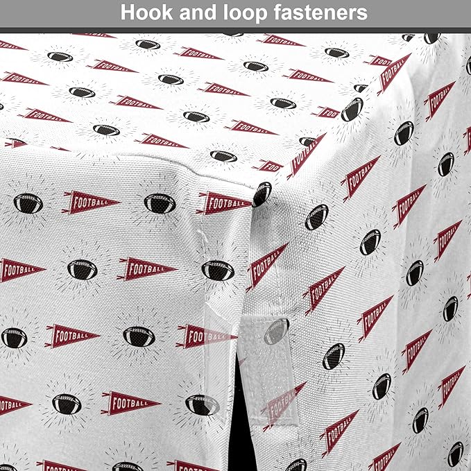 Lunarable Football Dog Crate Cover, Sportss Pennants Balls with Retro Burst Effect Graphic Game, Easy to Use Pet Kennel Cover for Medium Large Dogs, 36 Inch, Maroon Black White