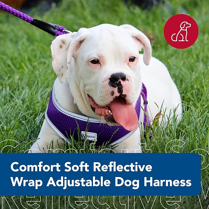 Coastal Pet Comfort Soft Reflective Wrap Adjustable Dog Harness - No-Pull Dog Harness for Small & Large Dogs - Purple - 1" x 28"–36"