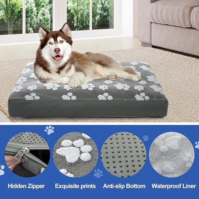 BALAPET Dog Bed Covers,Waterproof Dog Bed Cover Pet Bed Cover with Lovely Dog Paw Print and Double-sided Usable Design Replacement Machine Washable Pet Hair Easy to Remove,Cover Only(Gray,30*30*3.5in)