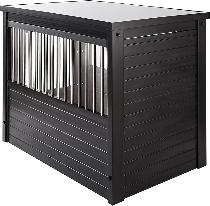 New Age Pet ECOFLEX Dog Crate End Table - Furniture-Style Pet Crate for Crate Trained Dogs - Stainless Steel Tubing & a Latched Closure - 10 Year Manufacturer's Warranty, X-Large, Black