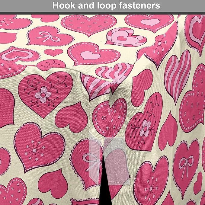 Lunarable Hearts Dog Crate Cover, Valentines Day Inspired Heart Designs with Various Styles Curved Lines Flowers Bows, Easy to Use Pet Kennel Cover for Cats & Medium Dogs, 30 Inch, Cream Pink