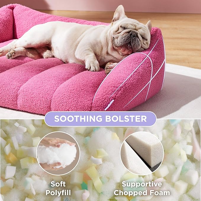 Lesure Orthopedic Dog Bed Sofa for Extra Large Dogs, Waterproof Dog Couch with Removable Washable Cover, Cute Aesthetic Pet Sofa Couch with Egg Crate Foam(41" x 29" x 11", Pink)