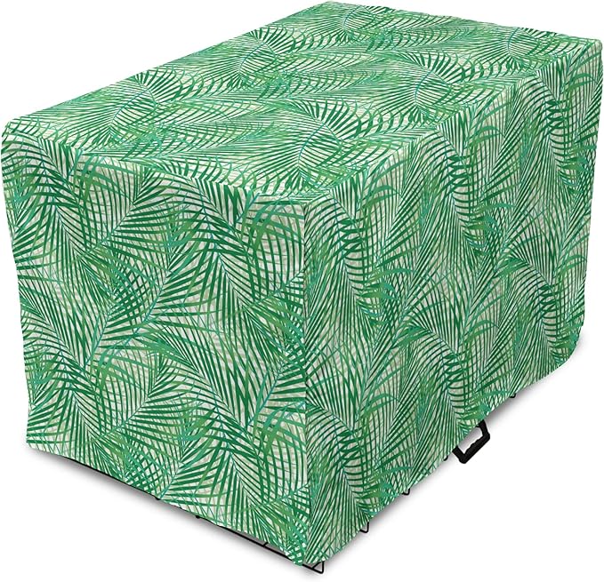 Lunarable Fern Pattern Dog Crate Cover, Background Illustration Covered with Palm Tree Leaves Art Print, Easy to Use Pet Kennel Cover for Cats & Medium Dogs, 24 Inch, White and Fern Green
