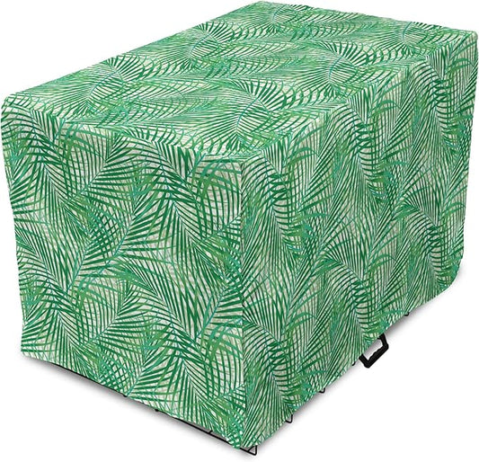 Lunarable Fern Pattern Dog Crate Cover, Background Illustration Covered with Palm Tree Leaves Art Print, Easy to Use Pet Kennel Cover for Cats & Medium Dogs, 24 Inch, White and Fern Green