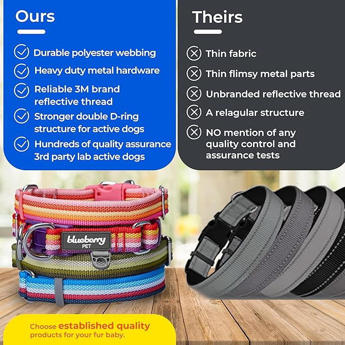 Blueberry Pet 3M Reflective Dog Collars | Adjustable Dog Collar w/Multi-Colored Stripe - Azure Blue and Raspberry Red | Nylon Pet Collars for Dogs & Refflective Dog Collar for Large Dogs