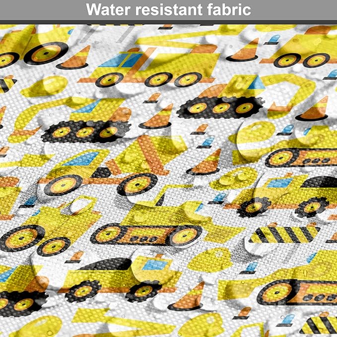 Lunarable Cartoon Dog Crate Cover, Construction Vehicles Style Machines Safety Building Theme, Easy to Use Pet Kennel Cover for Small Dogs Puppies Kittens, 18 Inch, Yellow White Black