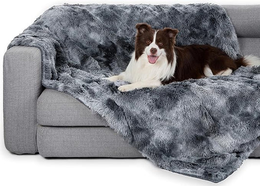 gogobunny Waterproof Dog Blankets for Medium Large Dogs, Soft Fluffy Long Faux Fur Calming Cat Blanket for Couch Bed, Warm Flannel Washable Furniture Protector (50x60 Inch (Pack of 1), Tie-dye Grey)