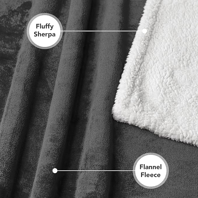 PetAmi Dog Blanket for Bed, XL Pet Blanket Large Dogs, Fleece Furniture Couch Cover Protector Sofa Car Crate Kennel, Soft Sherpa Cat Throw Plush Reversible Washable, Twin 60x80 Dark Gray