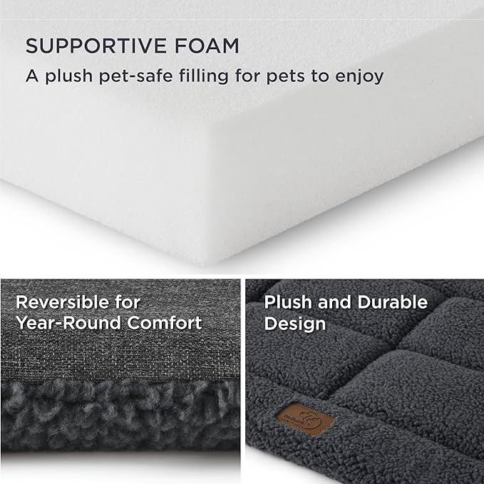 Bedsure Washable Dog Bed for Large Dog, Reversible Foam Floor Dog Mat, Lightweight Travel Flat Pet Beds for Indoor & Outdoor Dogs (44" x 32", Dark Grey)