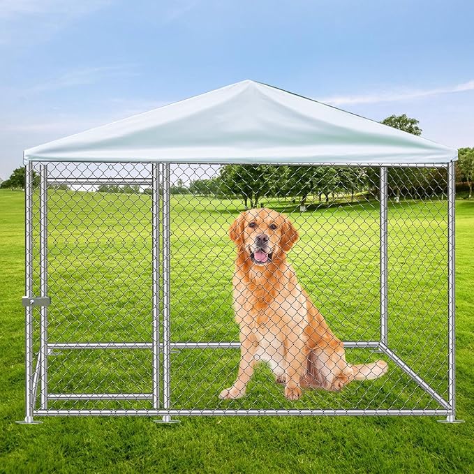 Large Outdoor Dog Kennel 6.6 x 6.6FT, Heavy Duty Outdoor Heavy Duty Dog Enclosure, Waterproof UV-Resistant Cover and Secure Lock for Backyard Farm 78" L x 78" W x 60" H
