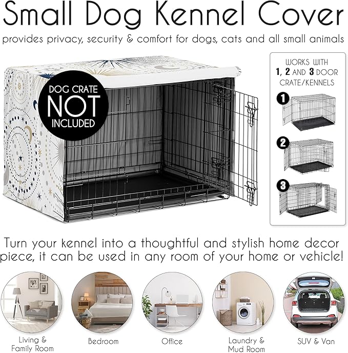 Sweet Jojo Designs Navy Blue Star and Moon Dog Crate Cover – Kennel Covers for 30 Inch Pet Cage Small/Medium - Gold Grey Celestial Sky Stars Gray Shabby Chic