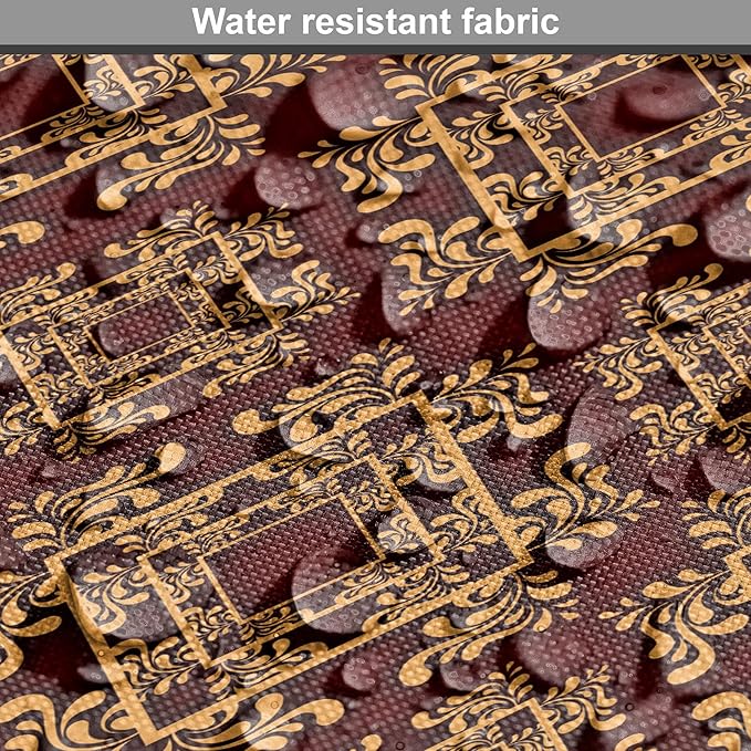 Lunarable Burgundy Dog Crate Cover, Royal Victorian Pattern with Antique Design Elements Baroque Swirls Squares, Easy to Use Pet Kennel Cover for Medium Large Dogs, 42 Inch, Burgundy Mustard