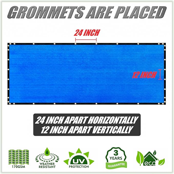 ColourTree 7' x 17' Blue Custom Size Shade Cloth with Grommets - 90% Sunblock, Durable Mesh Fabric Tarp for Dog Kennel Cover, Fence Privacy Screen, Greenhouse, Chicken Coop & Pet Playpen