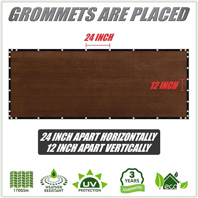ColourTree 5' x 19' Brown Custom Size Shade Cloth with Grommets - 90% Sunblock, Durable Mesh Fabric Tarp for Dog Kennel Cover, Fence Privacy Screen, Greenhouse, Chicken Coop & Pet Playpen
