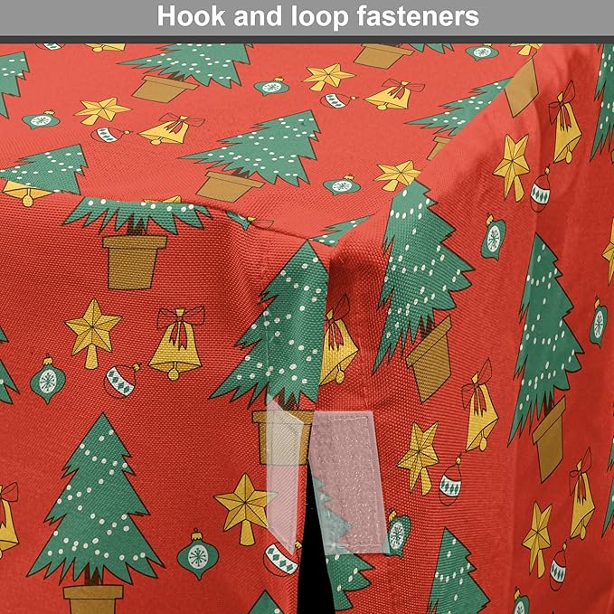 Lunarable Christmas Dog Crate Cover, Baubles Jingle Bells Pine Trees Motifs Colorful Composition Print, Easy to Use Pet Kennel Cover for Medium Large Dogs, 42 Inch, Vermilion Multicolor