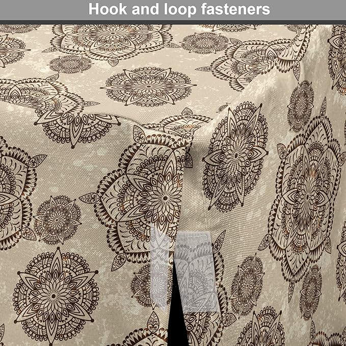 Lunarable Cream Dog Crate Cover, Vintage Eastern Inspired Design with Symmetrical Elements Abstract Flower Arrangement, Easy to Use Pet Kennel Cover for Medium Large Dogs, 48 Inch, Tan Brown