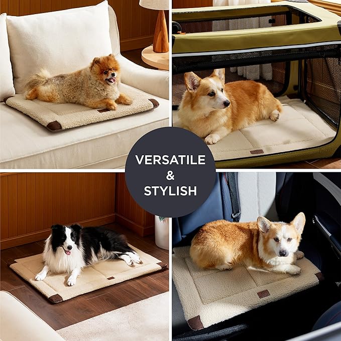 Bedsure Washable Dog Bed for Large Dog, Reversible Foam Floor Dog Mat, Lightweight Travel Flat Pet Beds for Indoor & Outdoor Dogs (44" x 32", Beige)
