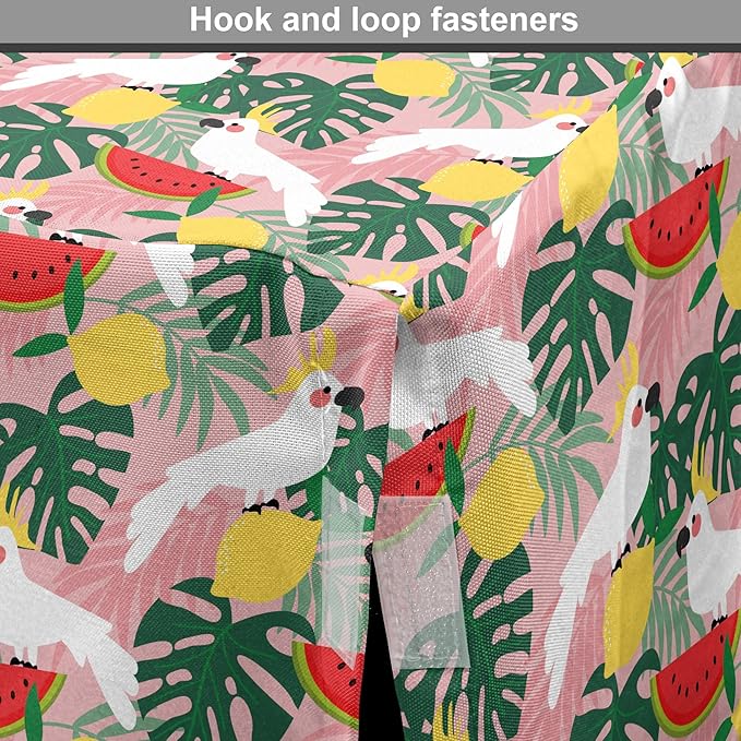 Ambesonne Summer Dog Crate Cover, Cockatoo Parrot in Exotic Forest Watermelon Slices Monstera Lemons Pattern, Easy to Use Pet Kennel Cover for Medium Large Dogs, 36 Inch, Rose and Multicolor
