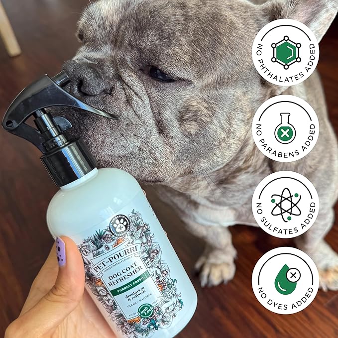 Pet-Pourri Dog Coat Deodorizing Spray – Plant Derived Ingredients – Vet Recommended – Fir + Amber + Cedarwood – Paraben & Sulfate-Free - Grooming perfume Spray for Dog Odor