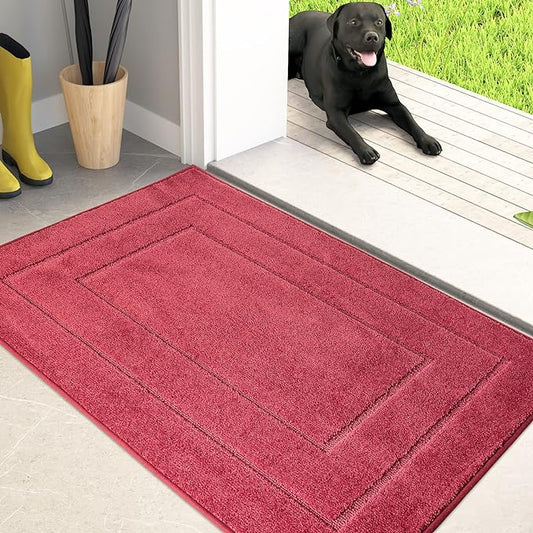 PURRUGS Dirt Trapper Door Mat 20" x 31.5", Non-Slip/Skid Machine Washable Entryway Rug, Dog Door Mat, Super Absorbent Welcome Mat for Muddy Wet Shoes and Paws, Burgundy Red