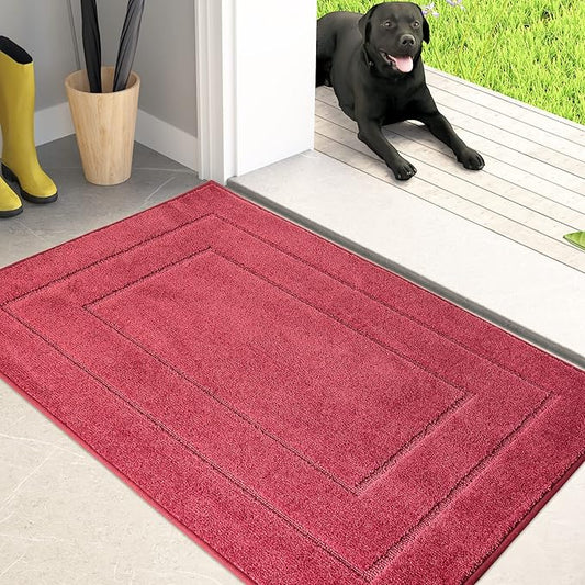 PURRUGS Dirt Trapper Door Mat 24" x 36", Non-Slip/Skid Machine Washable Entryway Rug, Dog Door Mat, Super Absorbent Welcome Mat for Muddy Wet Shoes and Paws, Burgundy Red