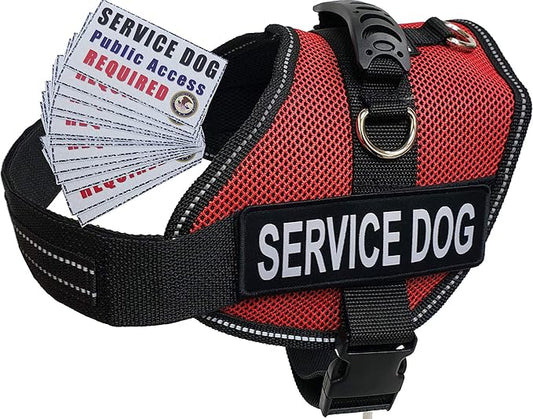 ActiveDogs Service Dog Vest Air-Tech Mesh Harness, XS Girth 16"-20" w/Handle, ADA Cards + Reflective Service Dog Patches - Red