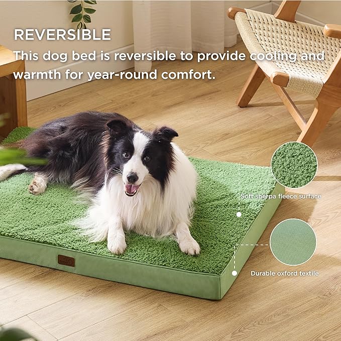 Bedsure Large Dog Bed for Large Dogs - Big Orthopedic Waterproof Dog Beds with Removable Washable Cover, Egg Foam Pet Bed Mat Green