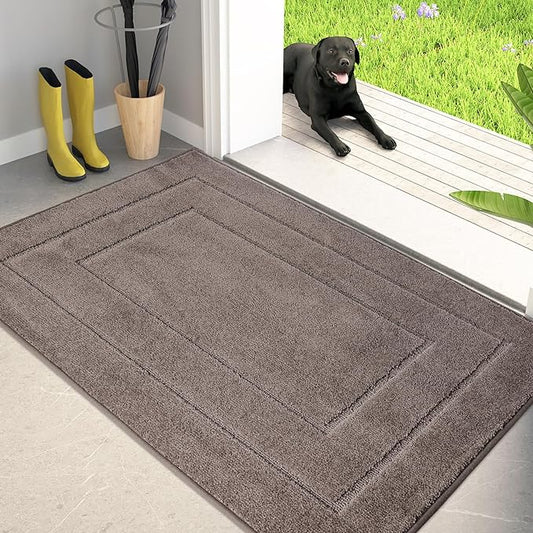 PURRUGS Dirt Trapper Door Mat 32" x 47.5", Non-Slip/Skid Machine Washable Entryway Rug, Dog Door Mat, Super Absorbent Welcome Mat for Muddy Wet Shoes and Paws, Grayish Brown