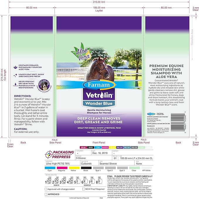 Farnam Vetrolin Wonder Blue Gentle Moisturizing Shampoo for Horses, Livestock and Dogs Blue 32