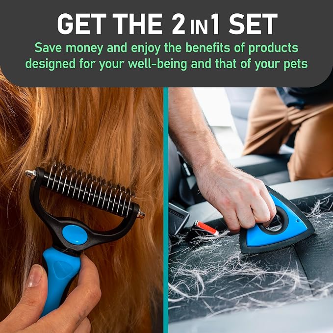 Maxpower Planet Pet Grooming Rake and Mini Pet Hair Remover Tool, Undercoat Rake for Dogs & Hair Remover for Car Carpet, Cat Hair Remover and Double-Sided Deshedding Dematting Tool for Dogs and Cats