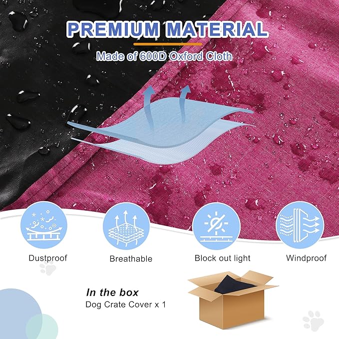Deblue Heavy-Duty Dog Crate Cover, Privacy Pet Kennel Cover Universal Fits for 24 Inches Wire Cage, Polyester Crate Cover Fit for 1 2 3 Doors Crate (Pink)