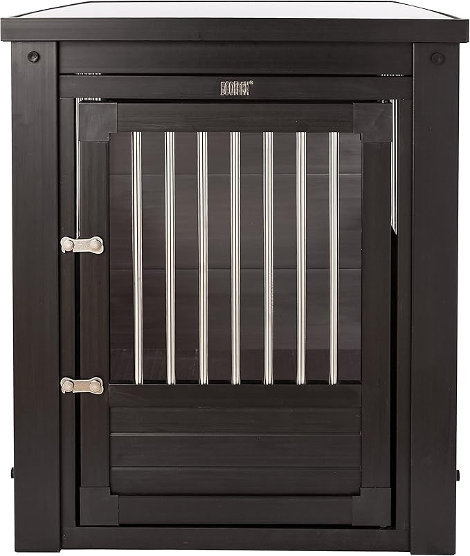 New Age Pet ECOFLEX Dog Crate End Table - Furniture-Style Pet Crate for Crate Trained Dogs - Stainless Steel Tubing & a Latched Closure - 10 Year Manufacturer's Warranty, Large, Black