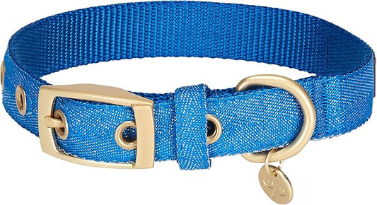 Blueberry Pet 6 Colors The Most Coveted Designer Mixed Metallic Thread Adjustable Dog Collar in Sparkling Azure Blue with Metal Buckle, Neck 17-20.5", for Large Breed