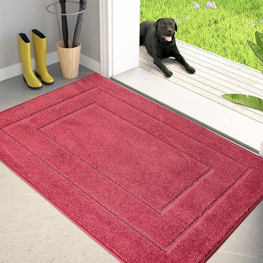 PURRUGS Dirt Trapper Door Mat 32" x 47.5", Non-Slip/Skid Machine Washable Entryway Rug, Dog Door Mat, Super Absorbent Welcome Mat for Muddy Wet Shoes and Paws, Burgundy Red