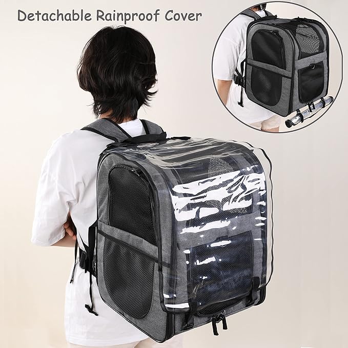 Apollo Walker Pet Carrier Backpack for Large/Small Cats and Dogs, Puppies, Safety Features and Cushion Back Support for Travel, Hiking, Outdoor Use (Gray-Expandable)