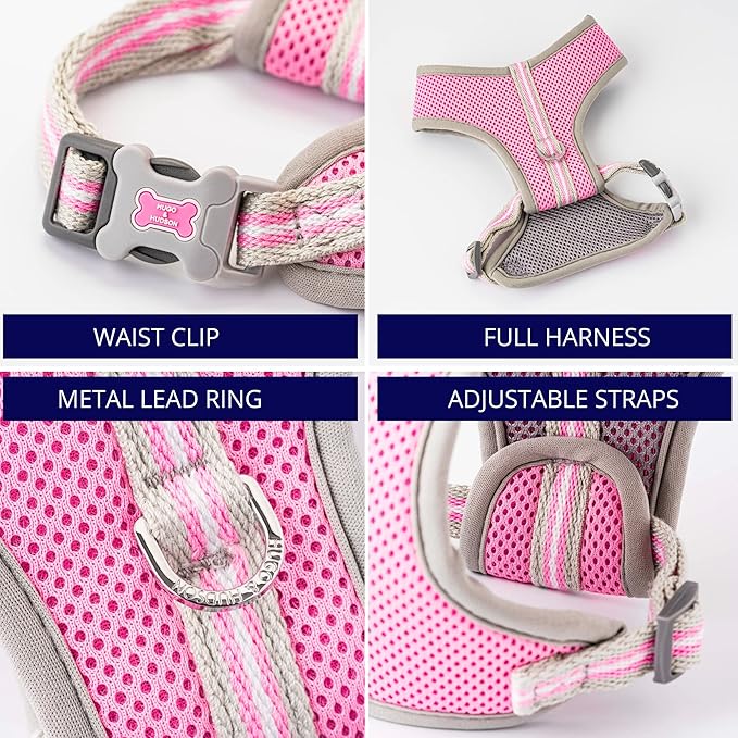 HUGO & HUDSON Dog Harness No-Pull Pet Harness Adjustable Quick Dry Mesh Padded Vest, Pink, XS