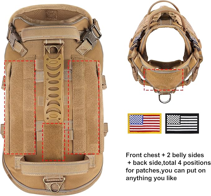 PET ARTIST [Upgrade] Tactical Dog Harness for Hiking Training, No Pull Vest Harness for Medium Large Dogs, with Pouches and Patches Brown, L