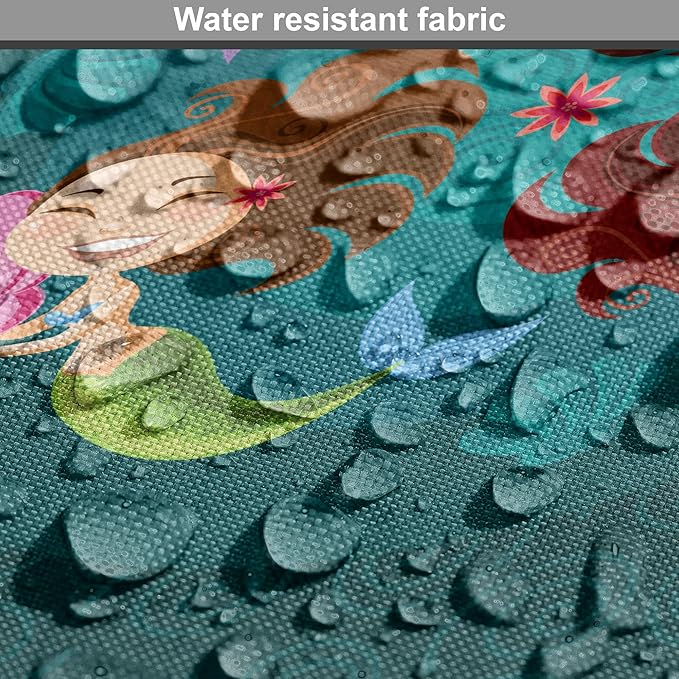 Lunarable Mermaid Dog Crate Cover, Smiling Happy Cheerful Mermaids with Seashells Scallops Exotic Waters Spirals, Easy to Use Pet Kennel Cover for Medium Large Dogs, 48 Inch, Teal Multicolor